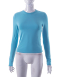 Hot Sale Women Long Sleeve O Neck Solid Color Slim Basic T-shirt XS-L