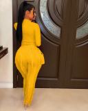 Women Long Sleeve Popular Tassels Pants Solid Color Two Pieces Outfit Pants Sets Black Red Rosy Yellow Green Blue White Orange S-2XL