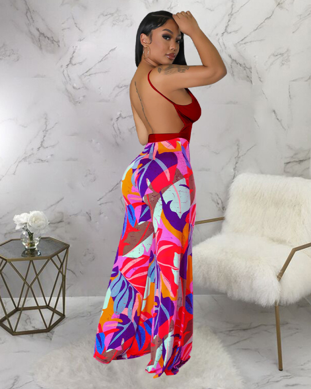 V-neck Women Wholesale Summer Open Back Jumpsuit S-2XL