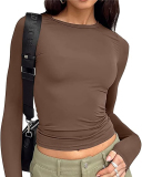Hot Sale Women Long Sleeve O Neck Solid Color Slim Basic T-shirt XS-L