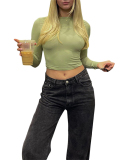 Hot Sale Women Long Sleeve O Neck Solid Color Slim Basic T-shirt XS-L