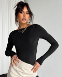 Hot Sale Women Long Sleeve O Neck Solid Color Slim Basic T-shirt XS-L