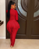 Women Long Sleeve Popular Tassels Pants Solid Color Two Pieces Outfit Pants Sets Black Red Rosy Yellow Green Blue White Orange S-2XL