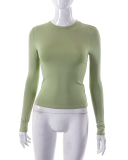 Hot Sale Women Long Sleeve O Neck Solid Color Slim Basic T-shirt XS-L