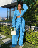 Women Long Sleeve V Neck Loose Vacation Pants Sets Two Pieces Outfit Yellow Pink White Black Red Green Blue S-2XL