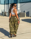 Popular Women Camo Loose Overalls Suspender Trousers Army Green Gray Deep Green S-2XL