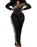 Hot Sale Women Long Sleeve Zipper Coat Patchwork Leopard Camo Printed Pants Sets Two Pieces Outfit S-3XL
