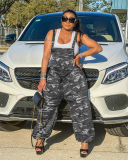 Popular Women Camo Loose Overalls Suspender Trousers Army Green Gray Deep Green S-2XL