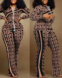 Hot Sale Women Long Sleeve Zipper Coat Patchwork Leopard Camo Printed Pants Sets Two Pieces Outfit S-3XL