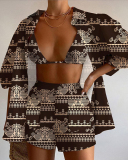 Fashion Casual Vocation Florals Boho Style Printed 3 Pieces Short Sets S-2XL
