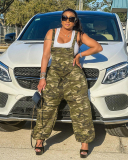 Popular Women Camo Loose Overalls Suspender Trousers Army Green Gray Deep Green S-2XL