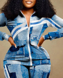 Hot Sale Women Long Sleeve Zipper Coat Patchwork Leopard Camo Printed Pants Sets Two Pieces Outfit S-3XL