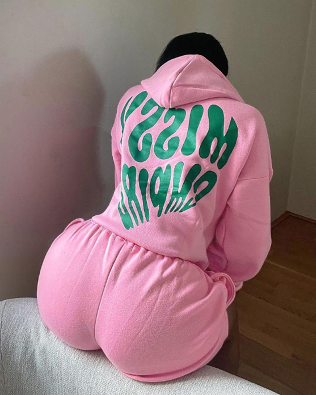 Popular Women Spring Autumn Long Sleeve Pink Blue Hoodies Short Sets Two Pieces Outfit S-XL