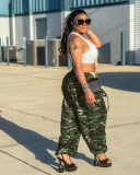 Popular Women Camo Loose Overalls Suspender Trousers Army Green Gray Deep Green S-2XL