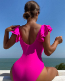 Deep V-neck Women Ruffle Hot One Piece Swimsuit S-XL