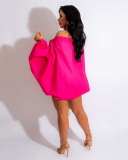 Women Bat-sleeve Off Shoulder Solid Color Mini Party Dresses Lantern Dress Green Rosy Purple Khaki S-2XL