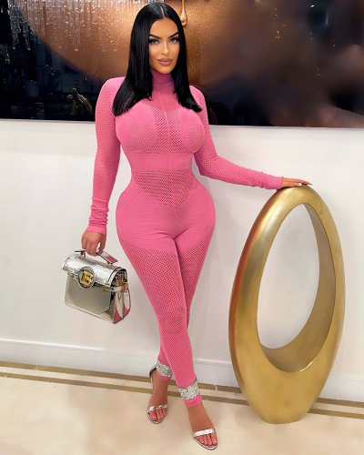 Sexy Tight Autumn Women Long Sleeve Knit Slim Jumpsuit Black Purple Rosy White S-XL