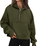Women Hot Sale Long Sleeve Zipper Front Hooded Pocket Pullover Tops S-XL