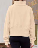 Half Zipper Long Sleeve Pocket Sweater Stand Neck Pullover Top S-XL