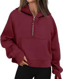 Women Hot Sale Long Sleeve Zipper Front Hooded Pocket Pullover Tops S-XL