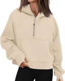 Women Hot Sale Long Sleeve Zipper Front Hooded Pocket Pullover Tops S-XL
