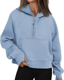 Women Hot Sale Long Sleeve Zipper Front Hooded Pocket Pullover Tops S-XL