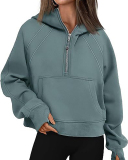 Women Hot Sale Long Sleeve Zipper Front Hooded Pocket Pullover Tops S-XL