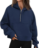 Women Hot Sale Long Sleeve Zipper Front Hooded Pocket Pullover Tops S-XL