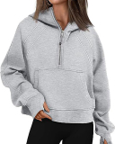Women Hot Sale Long Sleeve Zipper Front Hooded Pocket Pullover Tops S-XL