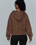 Women Hot Sale Long Sleeve Zipper Front Hooded Pocket Pullover Tops S-XL