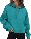Women Hot Sale Long Sleeve Zipper Front Hooded Pocket Pullover Tops S-XL