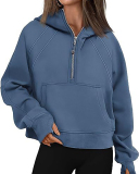 Women Hot Sale Long Sleeve Zipper Front Hooded Pocket Pullover Tops S-XL