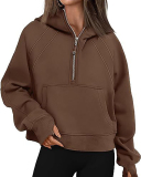 Women Hot Sale Long Sleeve Zipper Front Hooded Pocket Pullover Tops S-XL