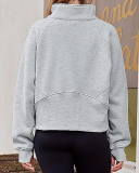 Half Zipper Long Sleeve Pocket Sweater Stand Neck Pullover Top S-XL