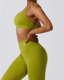 Solid Color Back Criss Bra Slim High Waist Pants Sets Yoga Two-piece Sets S-XL