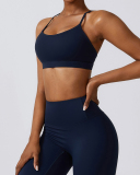 Solid Color Back Criss Bra Slim High Waist Pants Sets Yoga Two-piece Sets S-XL