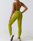 Solid Color Back Criss Bra Slim High Waist Pants Sets Yoga Two-piece Sets S-XL