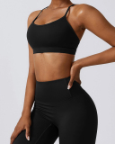 Solid Color Back Criss Bra Slim High Waist Pants Sets Yoga Two-piece Sets S-XL