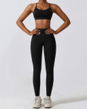 Solid Color Back Criss Bra Slim High Waist Pants Sets Yoga Two-piece Sets S-XL