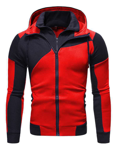Mens Casual Long Sleeve Colorblock Hoodies Zipper Coat Blue Red Gray White M-3XL
