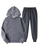 New Solid Color Pullover Pockets Hoodies Sets Two-piece Pants Sets S-3XL