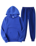New Solid Color Pullover Pockets Hoodies Sets Two-piece Pants Sets S-3XL