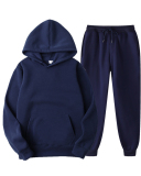New Solid Color Pullover Pockets Hoodies Sets Two-piece Pants Sets S-3XL