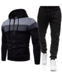Autumn Winter Colorblock Hoodies Zipper Coat Loose Pants Two-piece Sets Blue Yellow Black Red Gray S-3XL