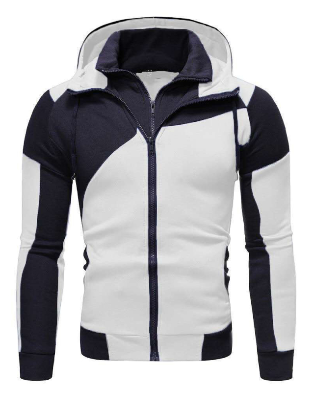 Mens Casual Long Sleeve Colorblock Hoodies Zipper Coat Blue Red Gray White M-3XL