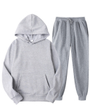 New Solid Color Pullover Pockets Hoodies Sets Two-piece Pants Sets S-3XL
