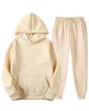 New Solid Color Pullover Pockets Hoodies Sets Two-piece Pants Sets S-3XL