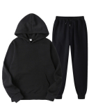 New Solid Color Pullover Pockets Hoodies Sets Two-piece Pants Sets S-3XL