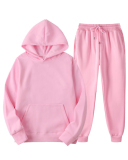 New Solid Color Pullover Pockets Hoodies Sets Two-piece Pants Sets S-3XL