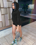 Women Solid Color Hoodies Long Sleeve Coat Sexy Velvet Short Sets Two Pieces Outfit S-2XL